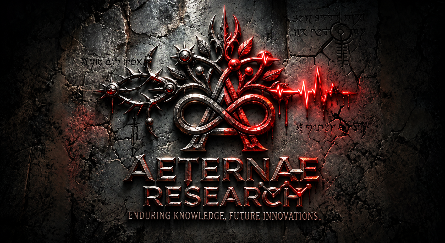 AETERNAE Research emblem with branching circuits and an infinity motif